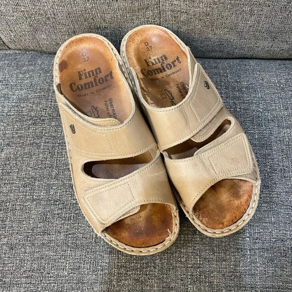 Finn Comfort Tan Leather Jamaika Slip On Sandals Women Size EU 37